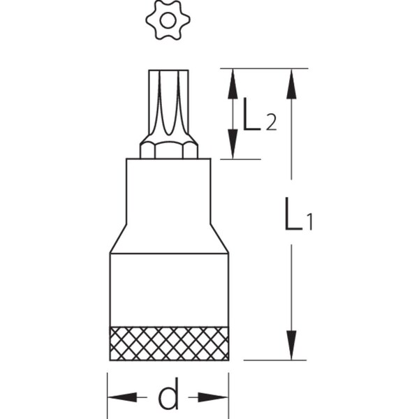 Screwdriver Bit Socket, 1/2, Torx T25, Material: Vanadium Special Steel